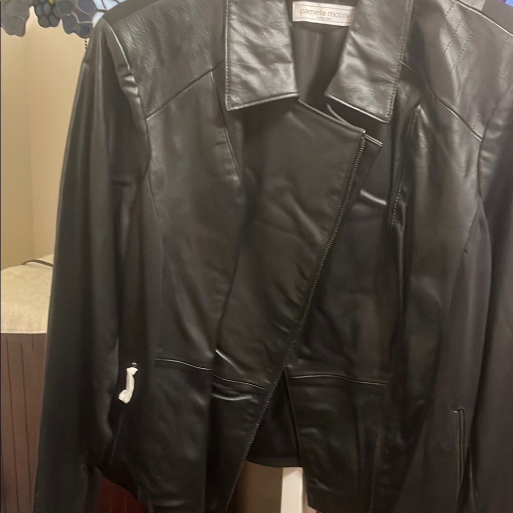 Pamela McCoy Black Leather Classic Jacket
